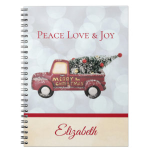 Caderno Espiral Paz Amor e Joy Truck Feliz Natal