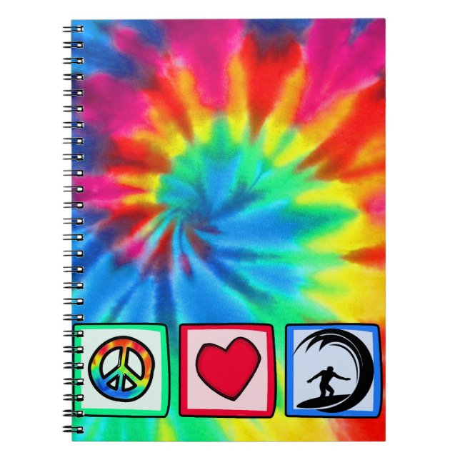 Caderno Espiral Paz, amor, surfando (Frente)