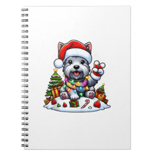 Caderno Espiral Peace Hand Scottish Terrier Christmas Lights Women