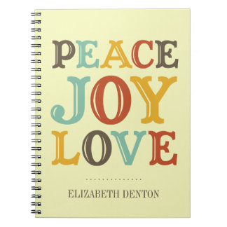 Caderno Espiral PEACE JOY LOVE - diário pessoal de férias