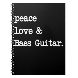Caderno Espiral Peace Love & Bass Guitar Musico Guitaris
