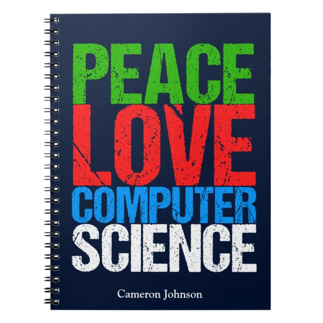 Caderno Espiral Peace Love Computer Science Custom Programmer (Frente)