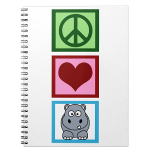 Caderno Espiral Peace Love Hippos