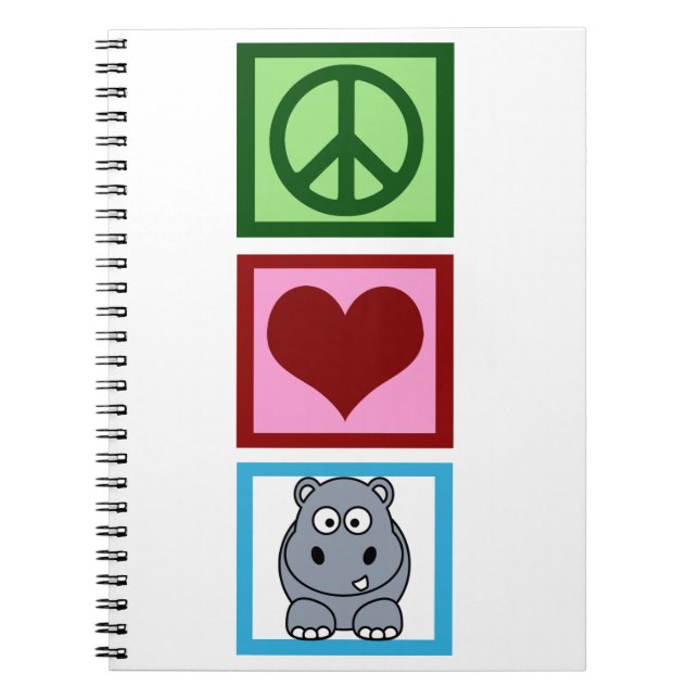 Caderno Espiral Peace Love Hippos (Frente)