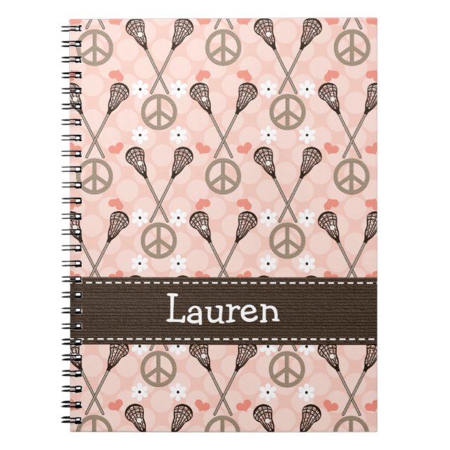 Caderno Espiral Peace Love Lacrosse Lax Spiral Notebook Diário (Frente)