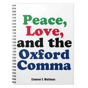 Caderno Espiral Peace Love Oxford Comma Engraçado Gramática Person