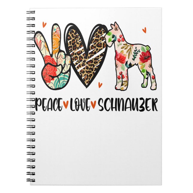 Caderno Espiral Peace Love Schnauzer Engraçado Dog Lover (Frente)