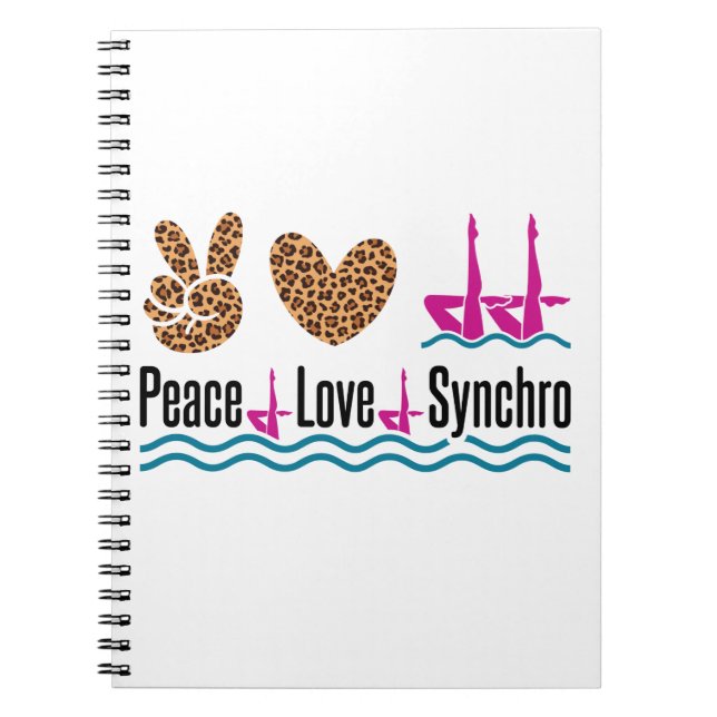 Caderno Espiral Peace Love Synchro Synchronized Nadando Artístico (Frente)