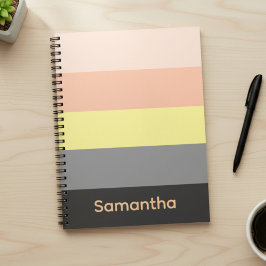 Caderno Espiral Peach and Grey Custom Color Block Striped Notebook