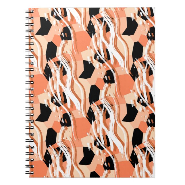 Caderno Espiral Peach Black White Abstrato Pattern. (Frente)