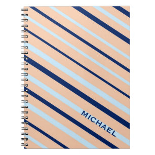 Caderno Espiral Peach e Blue Diagonal Striped Personalizada