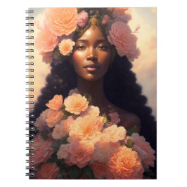 Caderno Espiral Peach Floral Black Mulher Angelic Bloomcore