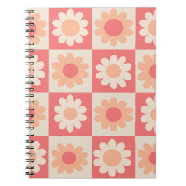 Caderno Espiral Peach Fuzz Retro Flowers verificado Padrão