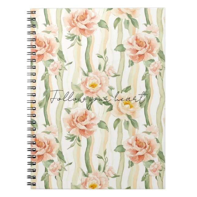 Caderno Espiral Peach Mint Pretty Roses Floral Stripes (Frente)