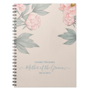 Caderno Espiral Peach Peonies Sage Orçamento Floral Casamento