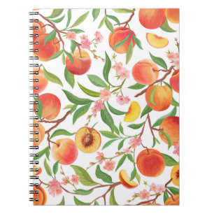 Caderno Espiral Peach Tropical Fruta Vintage Pattern.