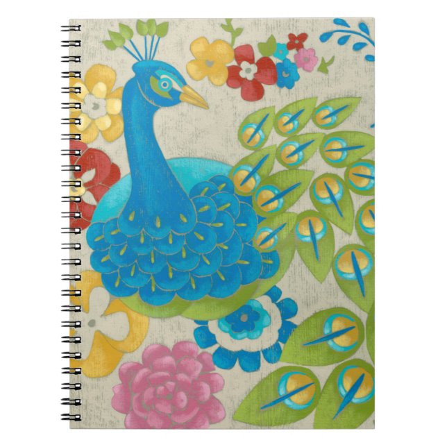 Caderno Espiral Peacock e Flores Coloridas (Frente)