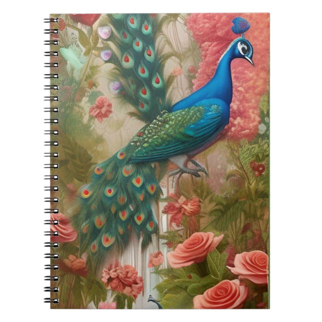 Caderno Espiral Peacock no Jardim Rosa de Apricot (Frente)