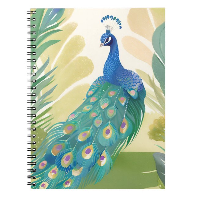 Caderno Espiral Peacock Princess | Aquarela Natureza Animal (Frente)