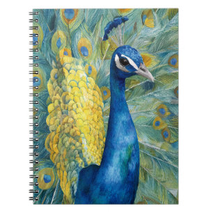 Caderno Espiral Peacock Teal Dourada Feather Art Elegante