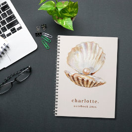 Caderno Espiral Pearl beige moderno com casca do mar