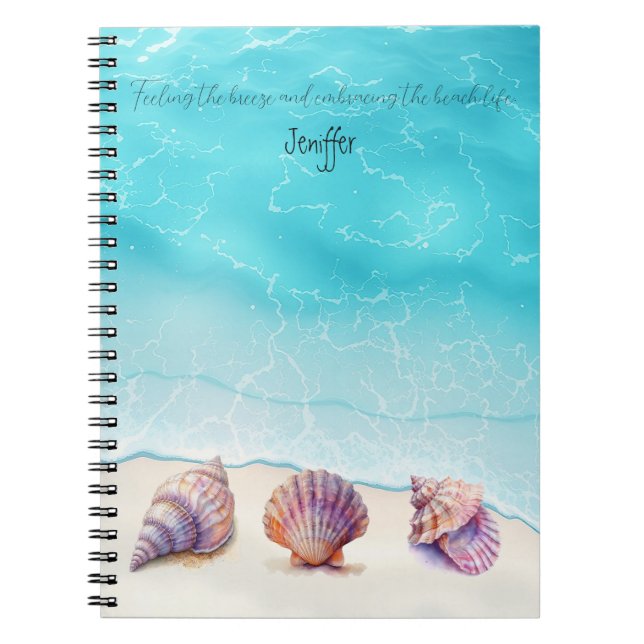 Caderno Espiral Pearls De Praia Tropical Elegante Náutica (Frente)