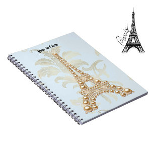 Caderno Espiral Pearls Dourados Pocket de Torre Eiffel