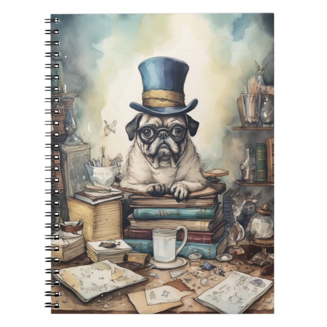 Caderno Espiral Peças e Páginas: Aventuras de um Whimsical Pug Sch (Frente)