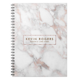Caderno Espiral Pedra de mármore branca e rosa Dourada