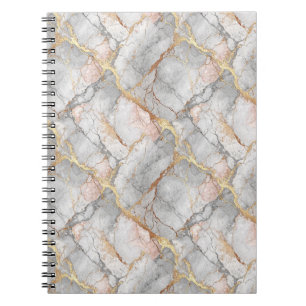 Caderno Espiral Pedra de Mármore Branco Real e Arte de Padrão de V