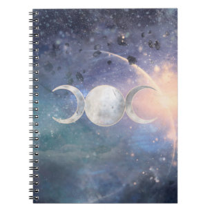 Caderno Espiral Pedra lunar celestial da deusa da lua triplicar-se