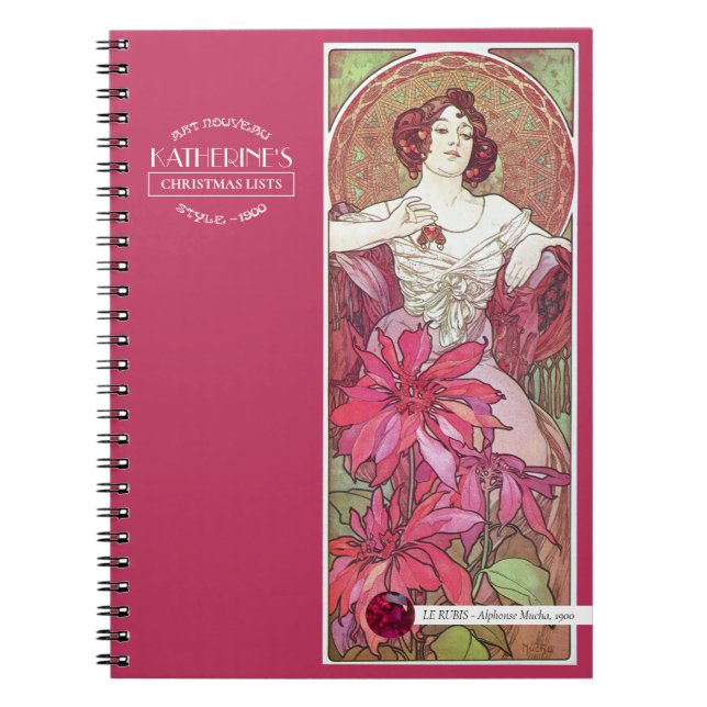 Caderno Espiral Pedras preciosas de Mucha Ruby Vermelho Rosa 2 (Frente)