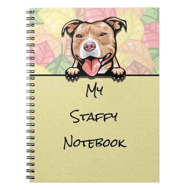 Caderno Espiral Peeking Cute Staffy, castanho claro, notebook (Frente)