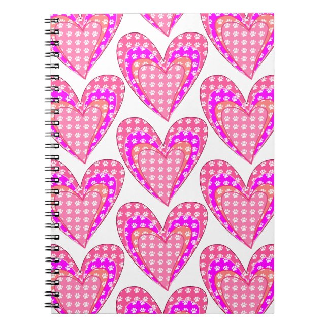 Caderno Espiral Pegadas de Cachorro e Corações Rosas (Frente)