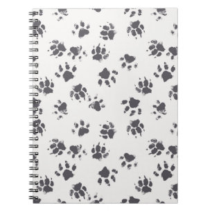 Caderno Espiral Pegadas De Pata: Cachorro Monocromo Sem Costura.
