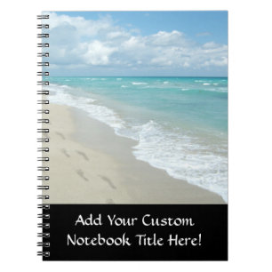 Caderno Espiral Pegadas em White Sandy Beach, Scenic Aqua Blue