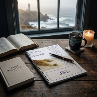 Caderno Espiral pegadas na areia monograma personalizado