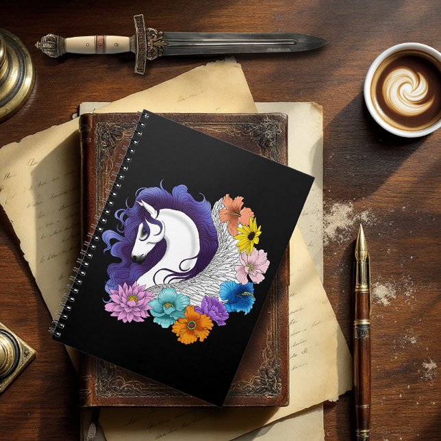 Caderno Espiral Pégaso Floral Preto (Criador carregado)