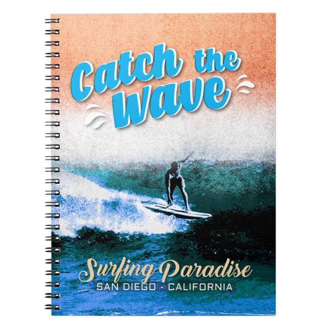 Caderno Espiral Pegue a onda - Paraíso surfador (Frente)