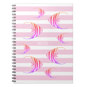 Caderno Espiral Peixe Anjo Rosa Listrado de Branco Personalizado