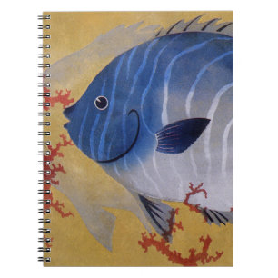 Caderno Espiral Peixe Azul Tropical Vintage Coral Marinho Vida Oce