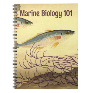 Caderno Espiral Peixe Cavala no Oceano, Arte Vintagem Japonismo