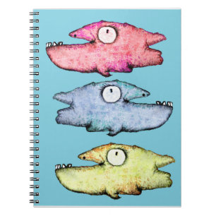 Caderno Espiral Peixe de dentes feliz e colorido no mar