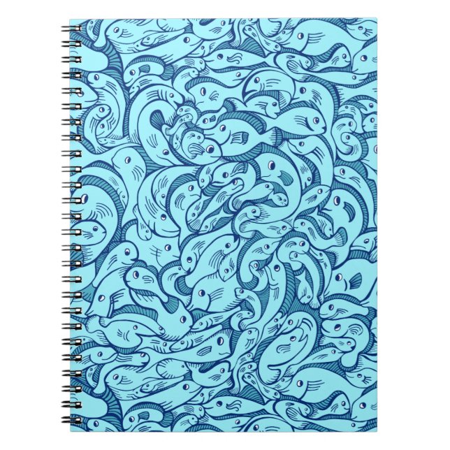 Caderno Espiral Peixes Azuis no Notebook Espiral do Mar (Frente)