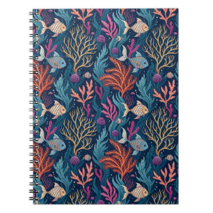 Caderno Espiral Peixes & Coral Submarino - Padrão Aquático do Ocea