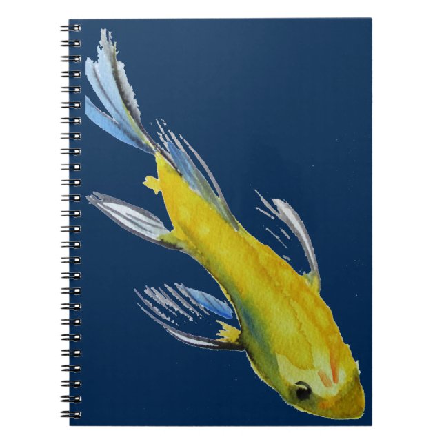 Caderno Espiral Peixes de aquarela amarelos koi japoneses (Frente)