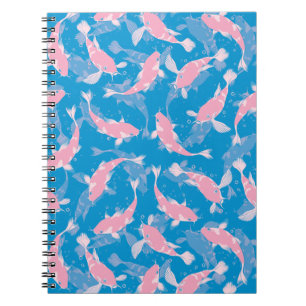 Caderno Espiral Peixes De Lata Rosa e Água Azul - Padrão De Peix