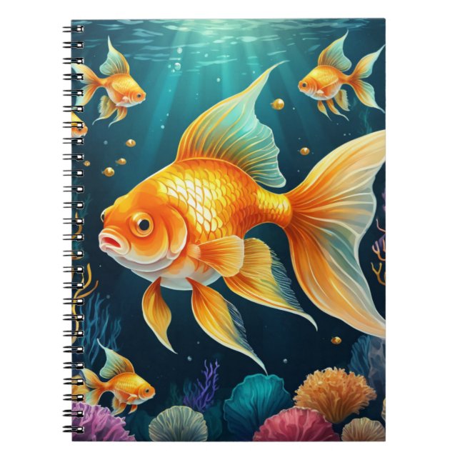 Caderno Espiral Peixes Dourados submarinos (Frente)