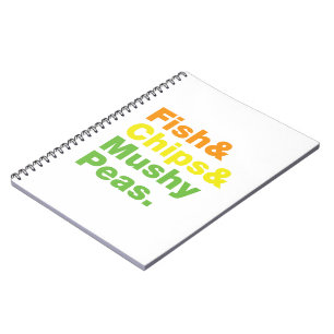Caderno Espiral Peixes e Chips e Ervilhas Mushy.