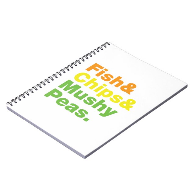 Caderno Espiral Peixes e Chips e Ervilhas Mushy. (Left Side)